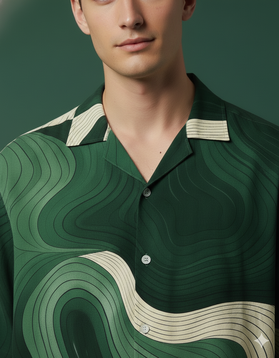 Green Wave Cuban Shirt