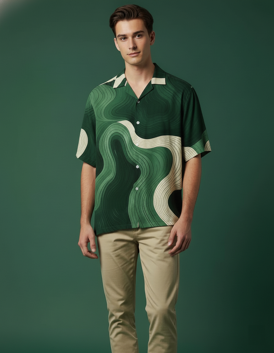 Green Wave Cuban Shirt