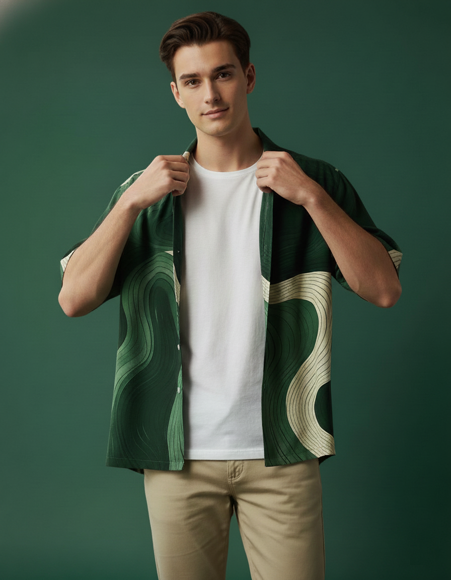 Green Wave Cuban Shirt