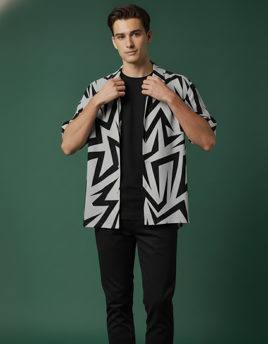 Monochrome Zigzag Pattern Shirt Edge