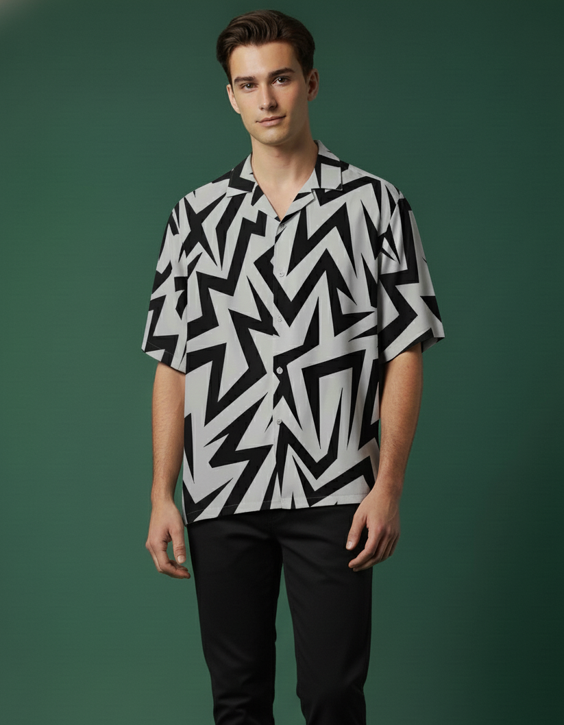 Monochrome Zigzag Pattern Shirt Edge
