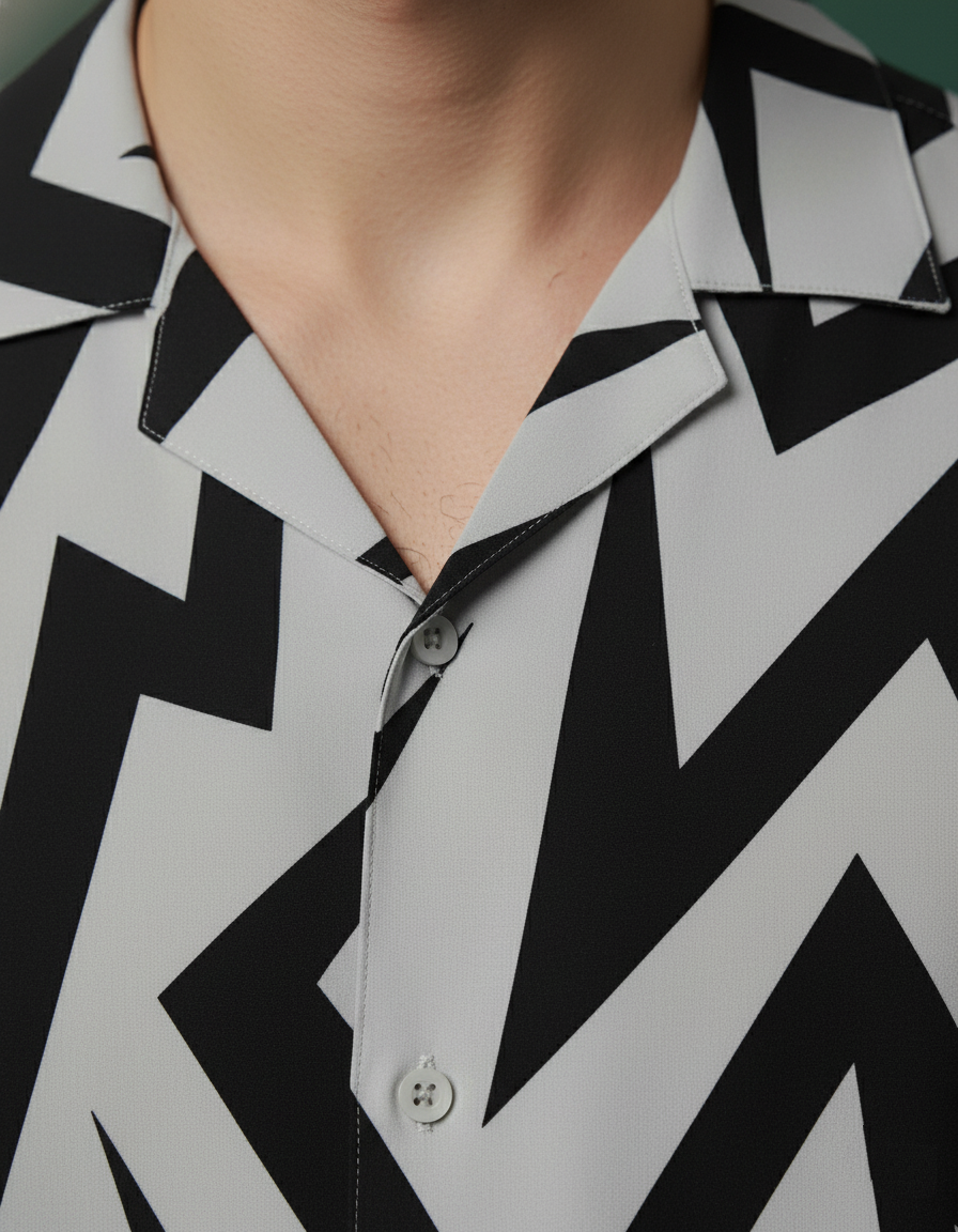 Monochrome Zigzag Pattern Shirt Edge